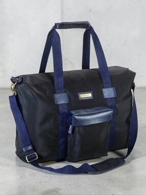 Versace Parfums Weekender Black and Navy Travel Duffel Bag - Versatile Carryall